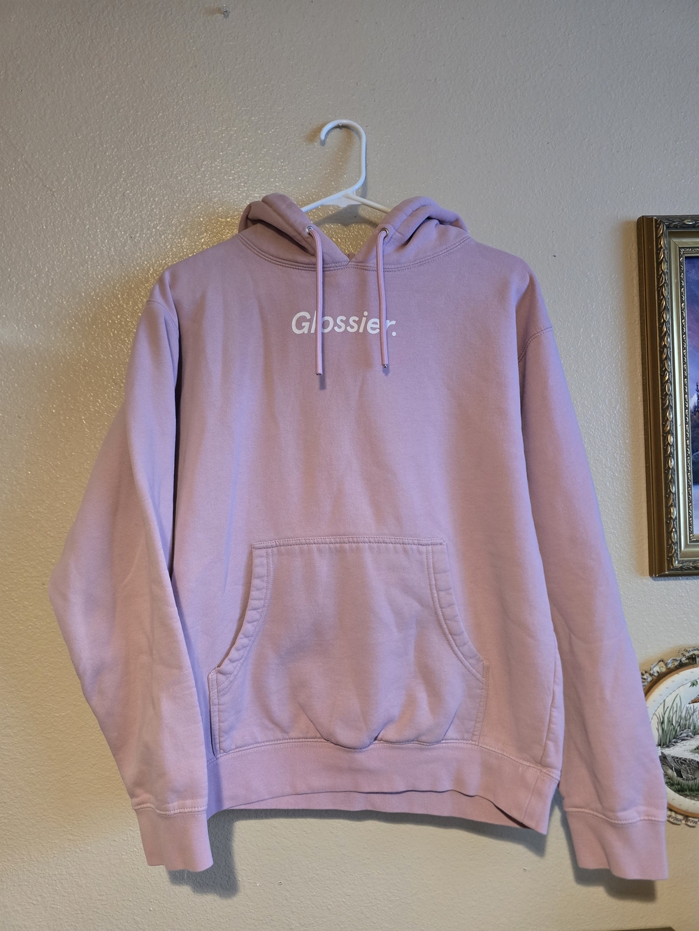 Glossier Womens Pink Hoodie Sweatshirt SMALL